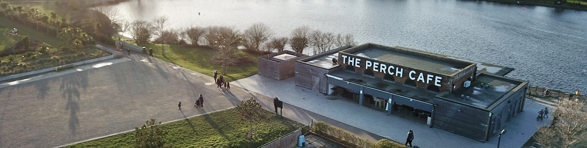Drone shot of the Perch in Princes Park cafe in Eastbourne